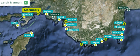 Vaaroute kaart 6 lycische kust griekse eiland